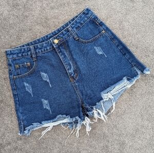 HERITAGE Falmer high rise distressed raw denim shorts size Medium / Large